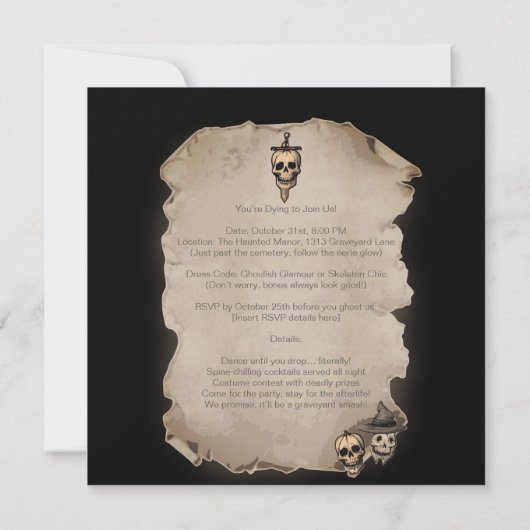 Elegante Skeleton Jurk, Dans & Cocktail Halloween Kaart (Achterkant)