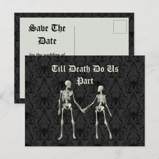 Elegante Skeletons Wedding Save the Date Briefkaart (Voorkant / Achterkant)