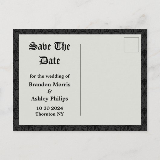 Elegante Skeletons Wedding Save the Date Briefkaart (Achterkant)