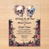 Elegante skeletten bloemengotische Halloween bruil Acryl Uitnodigingen (Voorkant)