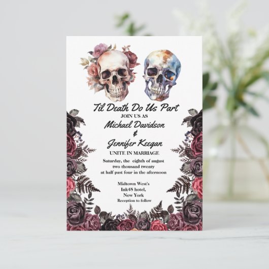 Elegante skeletten bloemengotische Halloween bruil Kaart (Staand voorkant)