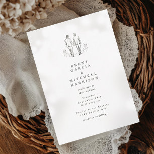 Elegante Sketch Twee Grooms Gay Wedding Kaart