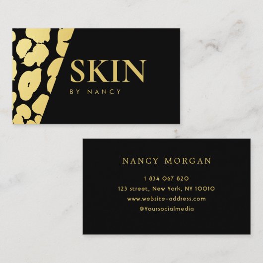 Elegante Skincare Gold Leopard Print Visitekaartje (Voorkant / Achterkant)