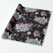 Elegante Skull Rozen Coffin Silver Black Cadeaupapier (Uitgerold)