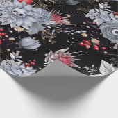 Elegante Skull Rozen Coffin Silver Black Cadeaupapier (Hoek)