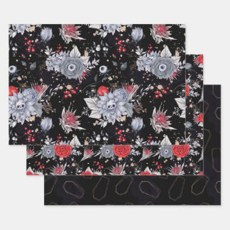 Elegante Skull Rozen Coffin Silver Black Inpakpapier Vel