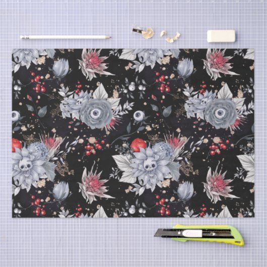 Elegante Skull Rozen Coffin Silver Black Tissuepapier (Craft)