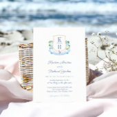 Elegante Sky Blue Coastal Monogram Crest Wedding Kaart