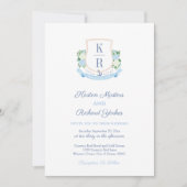 Elegante Sky Blue Coastal Monogram Crest Wedding Kaart (Voorkant)