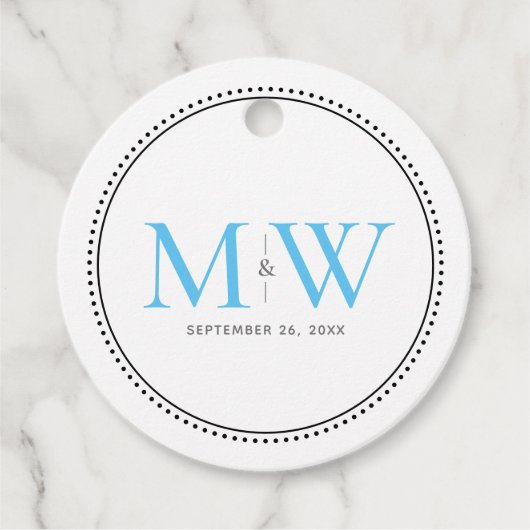 Elegante Sky Blue Couple's Monogram bruiloft Bedankjes Labels (Voorkant)
