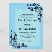 Elegante Sky Blue huwelijksuitnodiging - Romantisc Kaart (Voorkant / Achterkant)