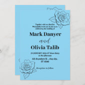 Elegante Sky Blue huwelijksuitnodiging - Romantisc Kaart (Voorkant / Achterkant)