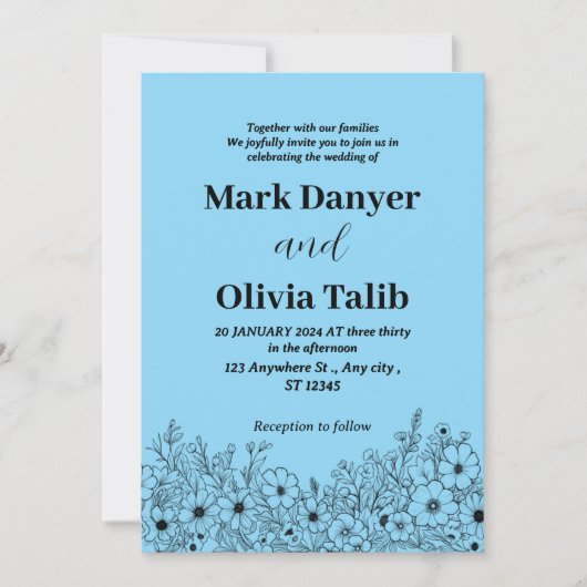 Elegante Sky Blue huwelijksuitnodiging - Romantisc Kaart (Voorkant)