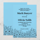Elegante Sky Blue huwelijksuitnodiging - Romantisc Kaart (Voorkant / Achterkant)