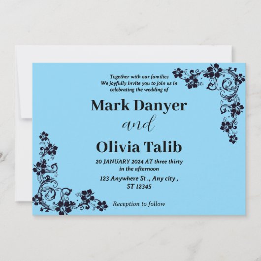 Elegante Sky Blue huwelijksuitnodiging - Romantisc Kaart (Voorkant)