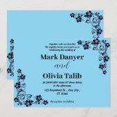 Elegante Sky Blue huwelijksuitnodiging - Romantisc Kaart (Voorkant / Achterkant)