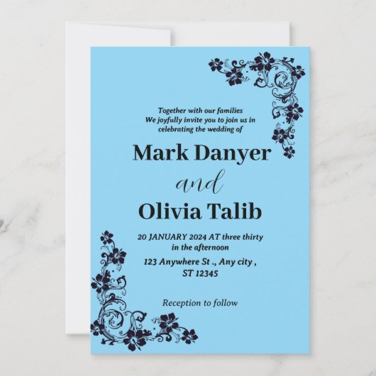 Elegante Sky Blue huwelijksuitnodiging - Romantisc Kaart (Voorkant)