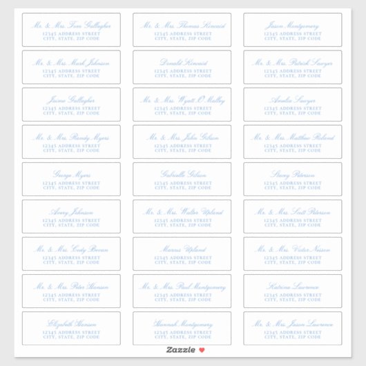 Elegante Sky Blue Script Guest Adresetiketten Sticker (Vel)