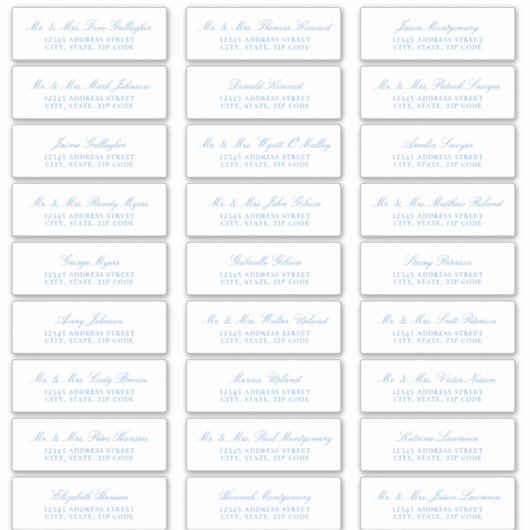 Elegante Sky Blue Script Guest Adresetiketten Sticker (Voorkant)