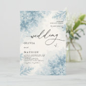 Elegante Sky Blue Snowflake Winter Wedding Kaart (Staand voorkant)