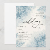Elegante Sky Blue Snowflake Winter Wedding Kaart (Voorkant / Achterkant)