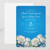 Elegante Sky Blue Waterverf White Roses Wedding Kaart (Voorkant / Achterkant)