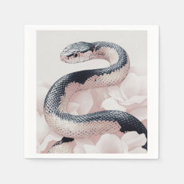 Elegante slang opgerold te midden van zachte bloei servet