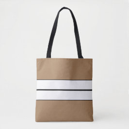Elegante slanke zwarte witte racestrepen op Mocha Tote Bag