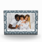 Elegante Slate Blue Nordic Snowflake Kerstmis Fotoblokken (Voorkant)