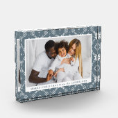 Elegante Slate Blue Nordic Snowflake Kerstmis Fotoblokken (Links)
