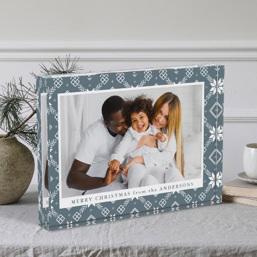 Elegante Slate Blue Nordic Snowflake Kerstmis Fotoblokken