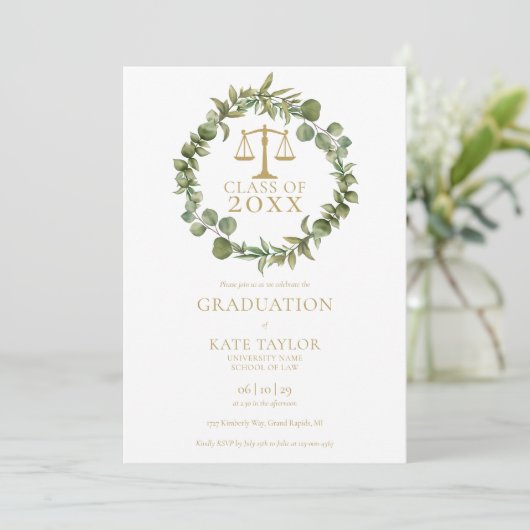 Elegante slinger foto rechtenfaculteit afstudeerfe kaart (Staand voorkant)