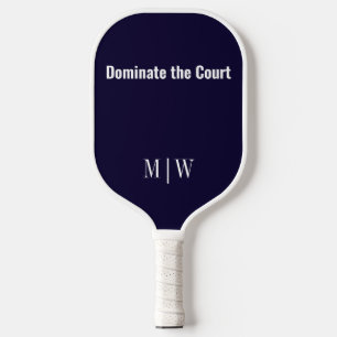 Elegante Slogan Navy Blauw & Wit   Modern monogram Pickleball Paddle
