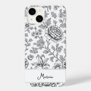 Elegante smaakvolle gepersonaliseerde bloemtekenin Case-Mate iPhone 14 hoesje