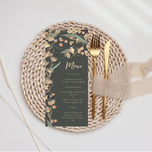 Elegante smaragd en beige wilde bloem botanisch  menu