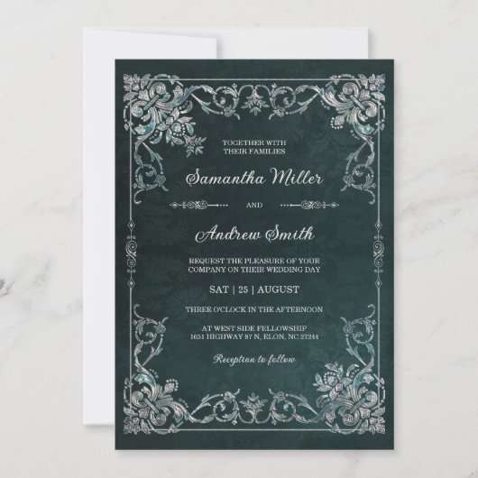 Elegante smaragd en diamanten bruiloft kaart (Voorkant)