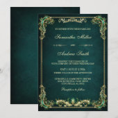 Elegante smaragd en gouden bruiloft kaart (Voorkant / Achterkant)