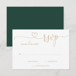 Elegante Smaragd En Gouden Elegante Script Hart RSVP Kaartje