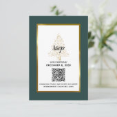 Elegante Smaragd Gouden Winter Bruiloft QR Code RSVP Kaartje (Staand voorkant)