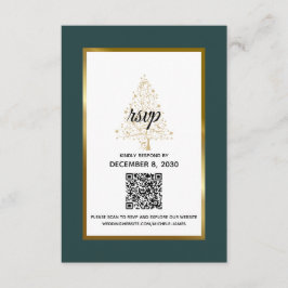Elegante Smaragd Gouden Winter Bruiloft QR Code RSVP Kaartje