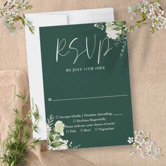 Elegante smaragd groen bloemenbruiloft RSVP kaartje