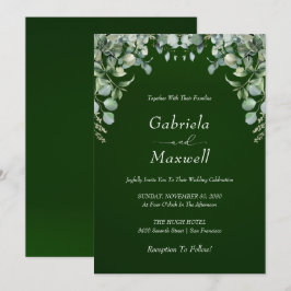 Elegante Smaragd Groen en Eucalyptus Bruiloft Kaart