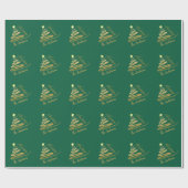 Elegante Smaragd Groen Gouden Folie Kerstboom Cadeaupapier (Vlak)