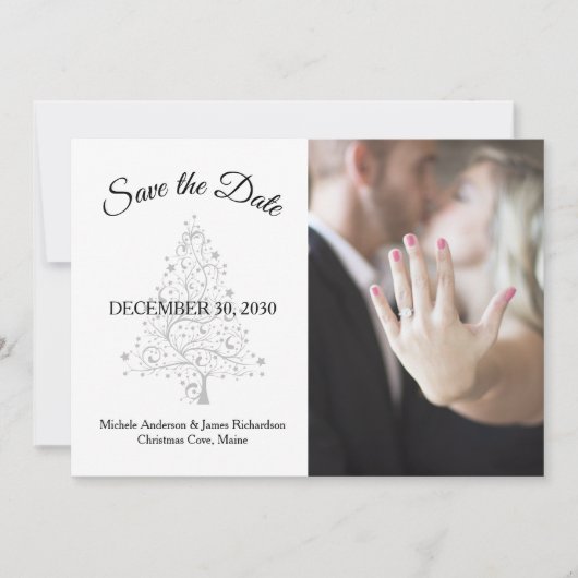 Elegante Smaragd Groen Zilver Winter Bruiloft Foto Save The Date (Voorkant)