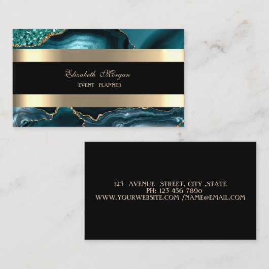Elegante Smaragd Groen Zwart Goud Gestreept Glitte Visitekaartje (Voorkant / Achterkant)