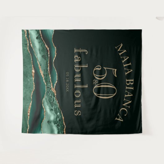 Elegante Smaragd Groene Agaat 50e Verjaardag Achte Wandkleed (Voorkant (horizontaal))