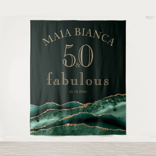 Elegante Smaragd Groene Agaat 50e Verjaardag Achte Wandkleed (Voorkant)