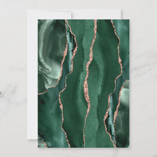 Elegante Smaragd Groene Agaat Roos Gouden Bruiloft Kaart (Achterkant)