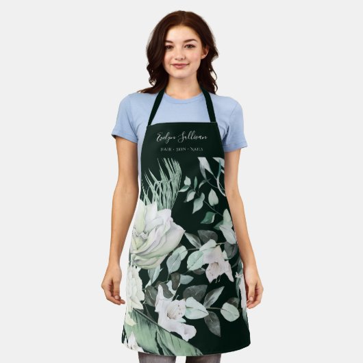 Elegante Smaragd Groene Bloemen Schoonheid Profess Schort (Gedragen)