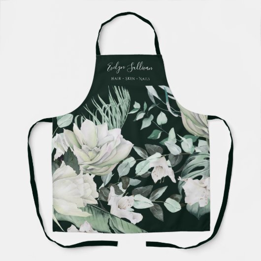 Elegante Smaragd Groene Bloemen Schoonheid Profess Schort (Voorkant)